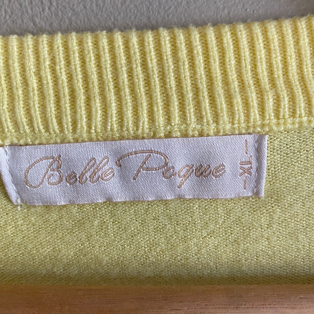 Belle Pogue Retro Cropped Cardigan Woman’s XL Yellow Retro Preppy Sweater - Picture 3 of 7